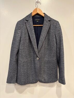 Ann Taylor Navy Herringbone Single-Button Blazer